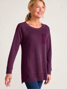 Soft Surroundings Waffle Knit Thermal Shirt Tunic XS Long Sleeve Sunset Purple